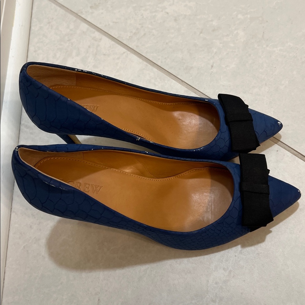 J. Crew Navy Stilettos with Black Bow